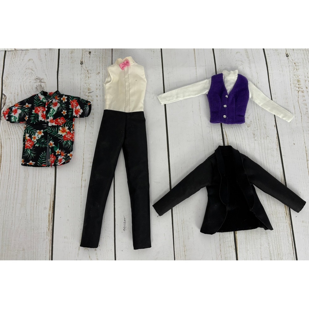 Ken Alan Barbie Mattel Doll Clothes Lot Tuxedo Tropical Floral Shirt Purple Vest